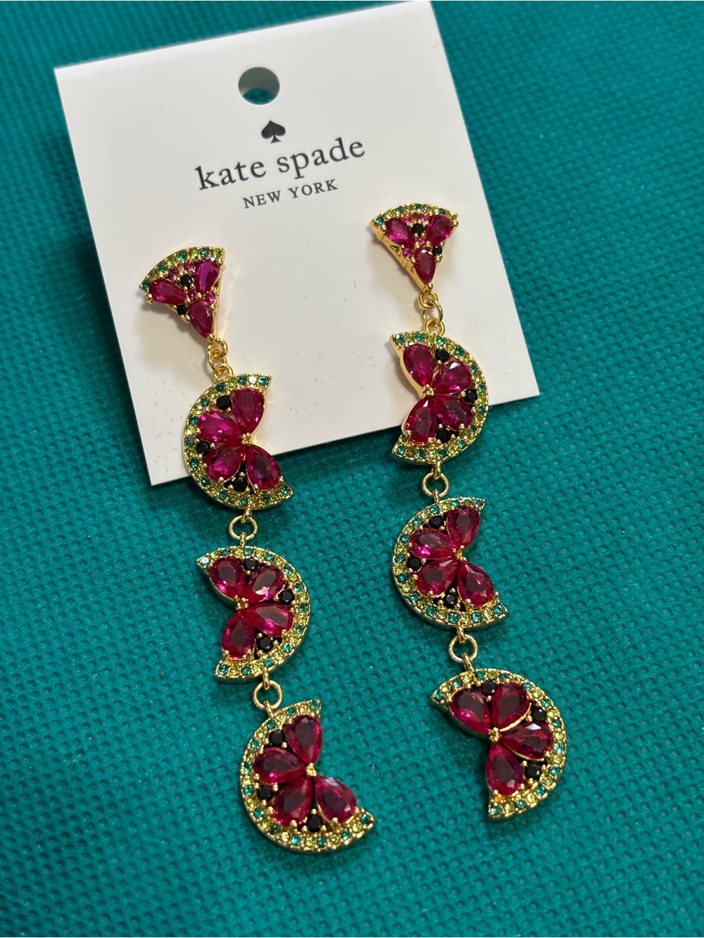kate spade Gold-tone Pink and Green Crystal Linear Drop Earrings